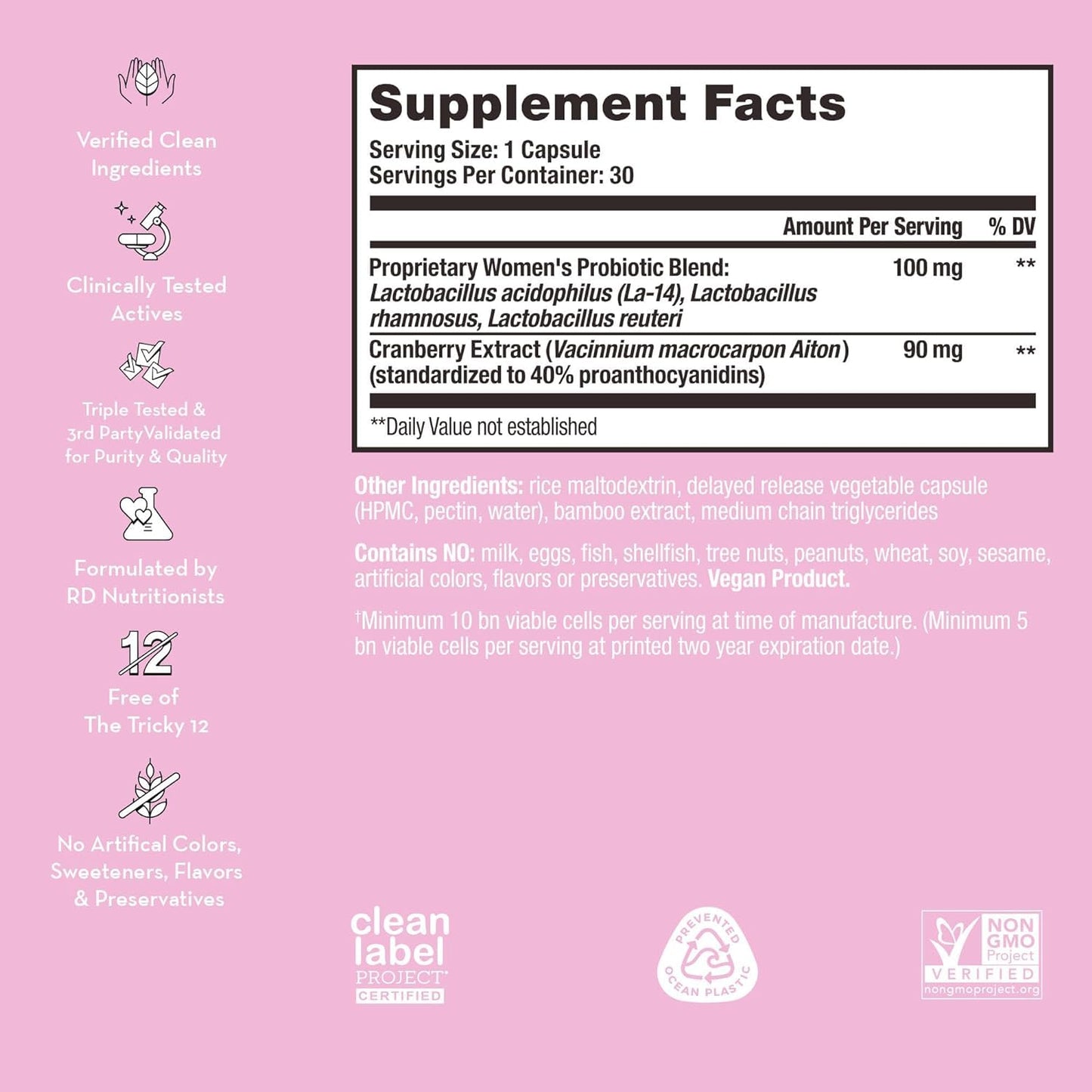 HUM Private Party Pills - Vaginal Probiotics for Women's Ph Balance with Cranberry HUMUS supplements