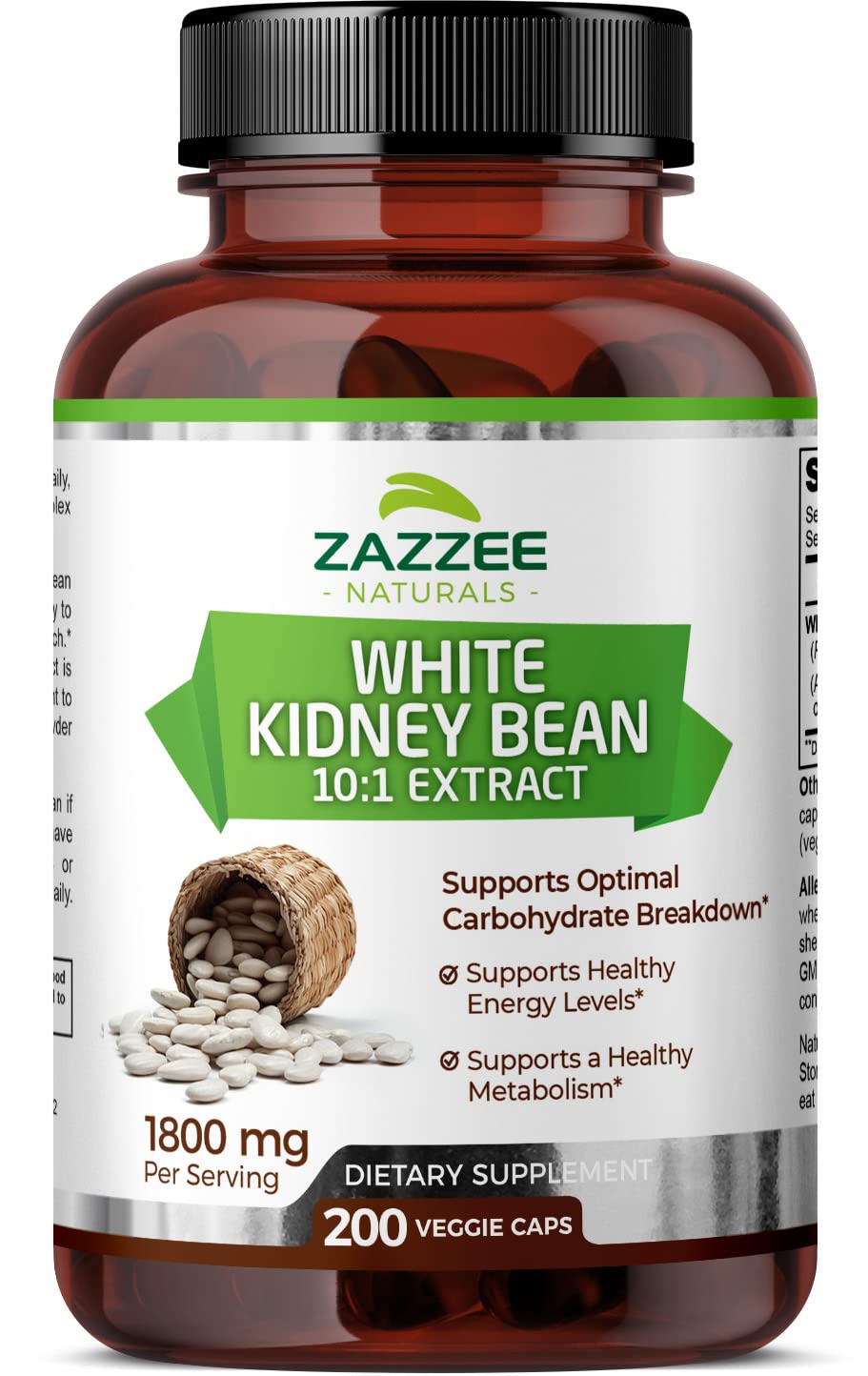 Zazzee White Kidney Bean 10:1 Extract, 18,000 mg Strength, 200 Vegan Capsules, Over 2 Month Supply ZazzeeUS supplements