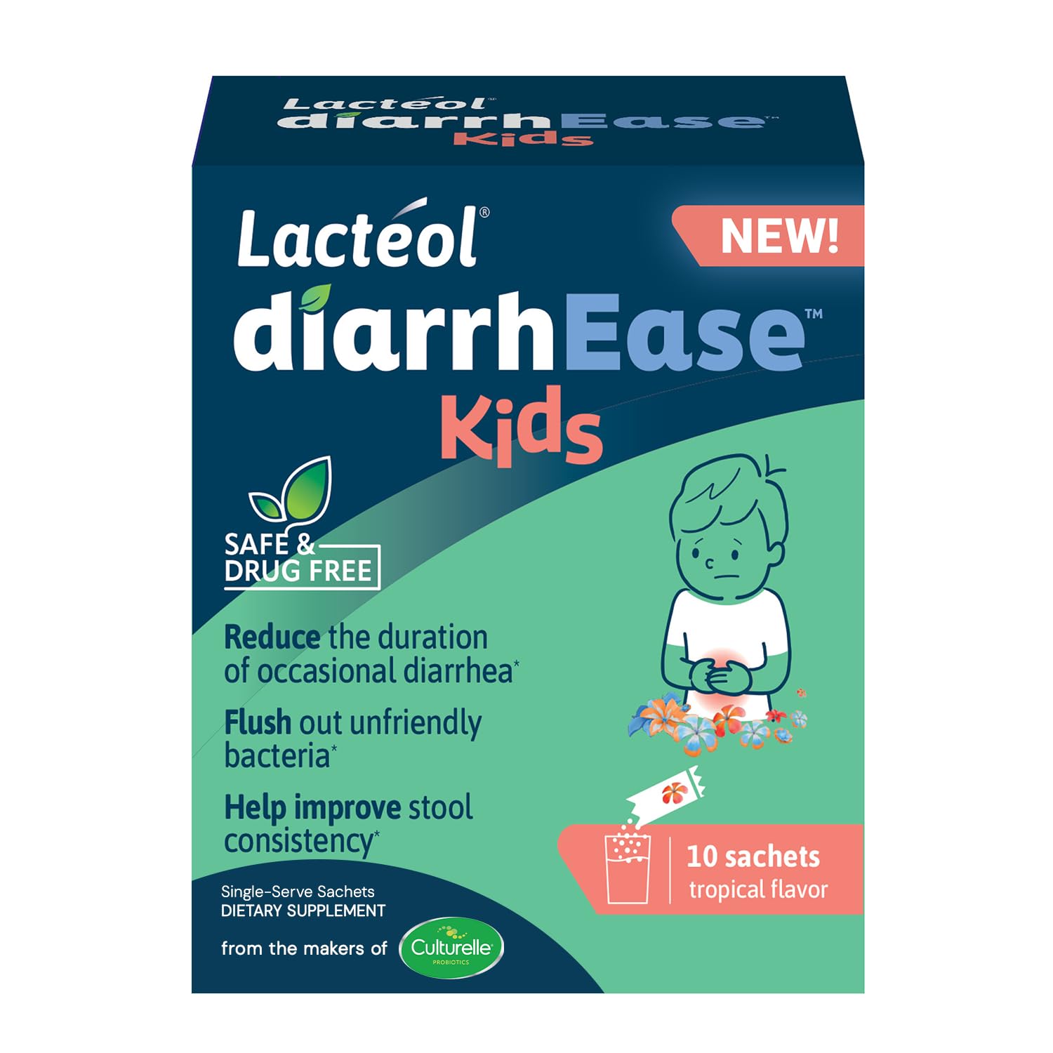 Lactéol diarrhEase Kids - a Safe, Drug Free and clinically Tested postbiotic Strain That Shortens The Duration of Occasional Diarrhea- Works Naturally with Your Child’s Body, 10 Count LactéolAu supplements