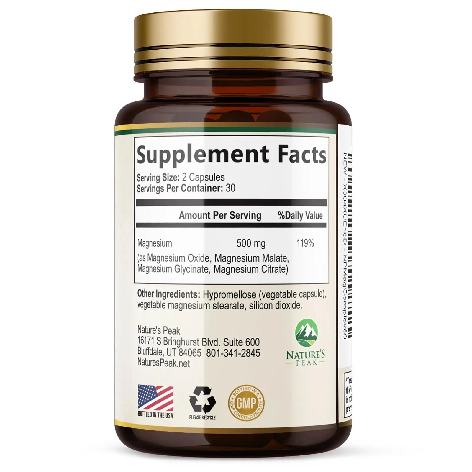 Magnesium Complex Supplement - Magnesium 500mg Per Serving - High Absorption Blend of Glycinate, Citrate, Malate, Oxide - Supports Sleep, Muscle, Bone, Heart Health - Bottled in USA - 60 Capsules Nature's Peaknz supplements