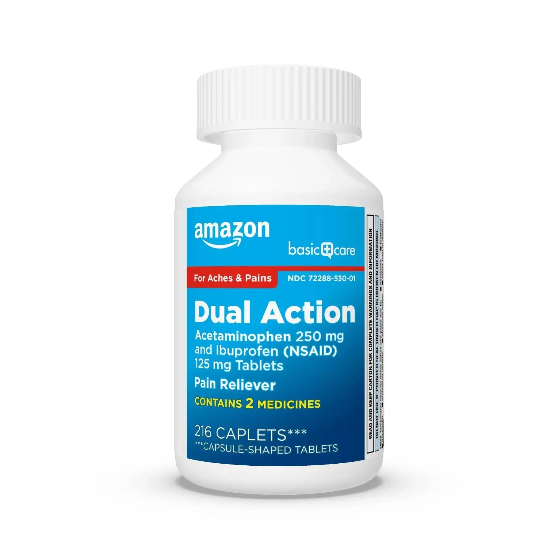 Amazon Basic Care Dual Action Acetaminophen 250 mg and Ibuprofen (NSAID) 125 mg Tablets, Pain Reliever for Headache, Backache, Menstrual Pain, Arthritis Pain Relief, 216 Count Amazon Basic CareAu supplements