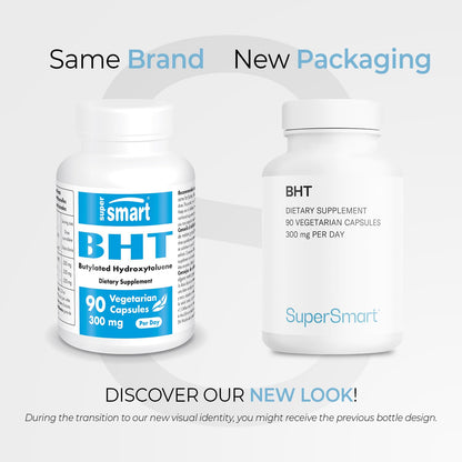 Supersmart - BHT Supplement 300mg per Day - Butylated Hydroxytoluene | Non-GMO & Gluten Free - 90 Vegetarian Capsules SupersmartUS supplements