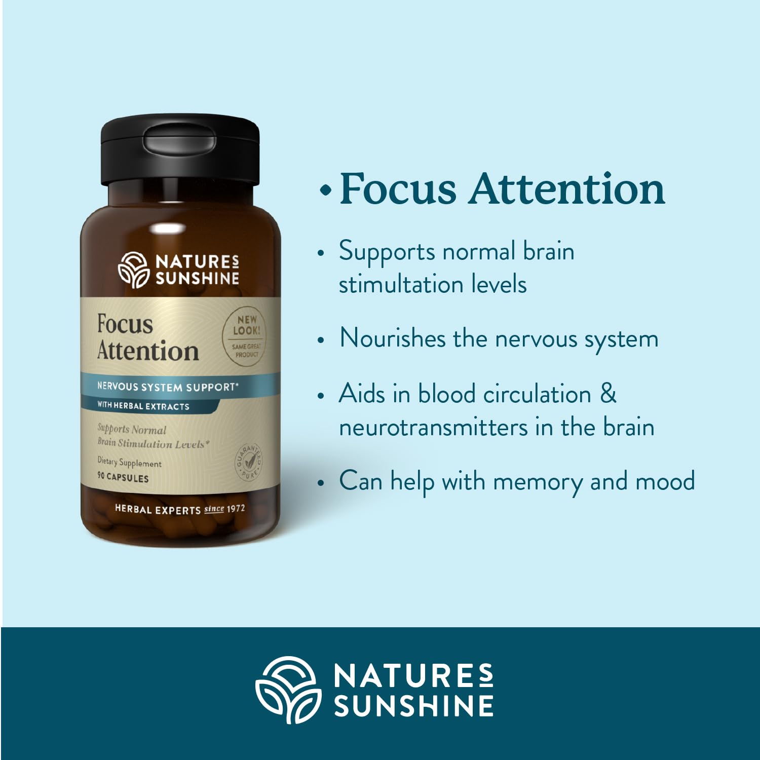 Nature's Sunshine Focus Attention, 90 Capsules, Provides Nutrients That Help Maintain Normal Brain-Stimulation Levels While Supporting Blood Circulation and Neurotransmitter Levels in The Brain Nature's SunshineAu supplements