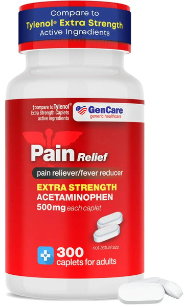 GenCare - Acetaminophen 500mg Extra Strength Pain Relief (300 Caplets) - Multi Symptom Pain Reliever for Headache, Sinus, Arthritis, Back Pain Muscle Ache, Toothache, Fever Reducer, Migraine GenCareAu supplements