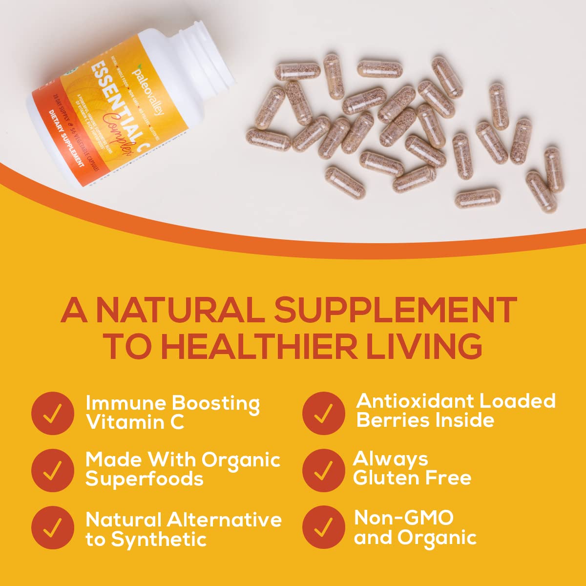 Paleovalley Essential C Complex - Vitamin C Supplement for Immune Support - 1 Pack, 450mg - Organic Superfoods Unripe Acerola Cherry, Camu Camu, Amla Berry PaleovalleyUS supplements