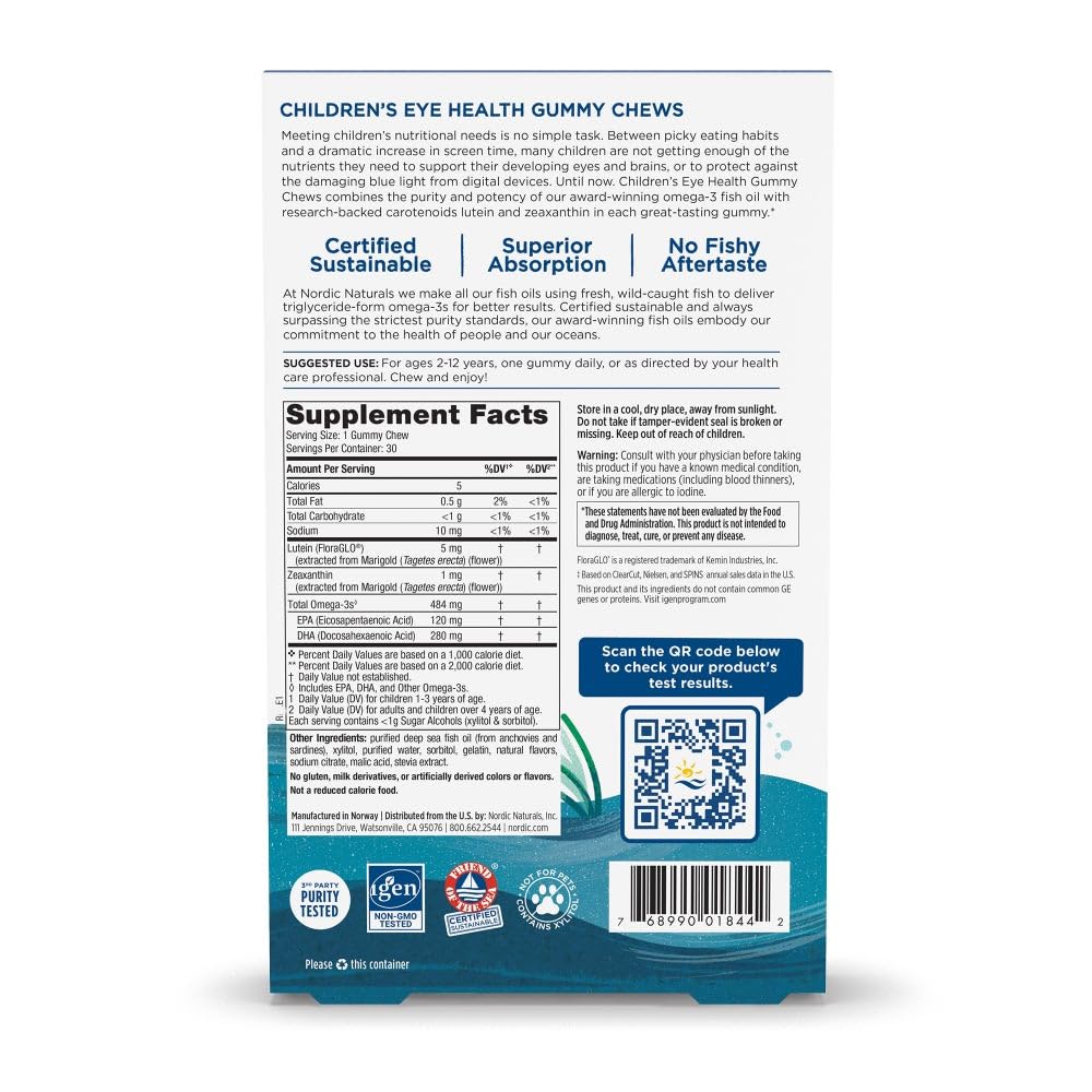 Nordic Naturals Children’s Eye Health Gummies, Strawberry Lemonade - 30 Gummies for Kids - 484 mg Total Omega-3s DHA, Lutein & Zeaxanthin - Brain Health, Antioxidant Support, Non-GMO - 30 Servings Nordic NaturalsAu supplements