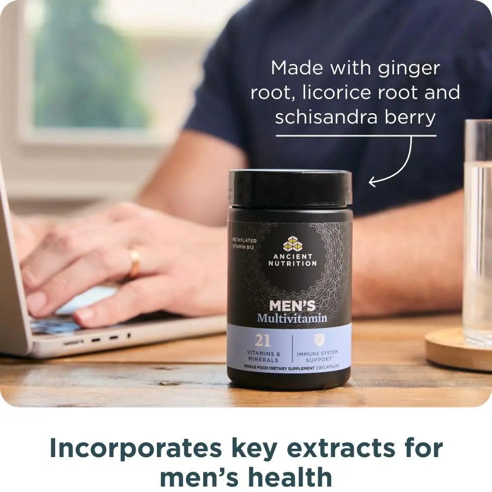 Ancient Nutrition Multivitamin for Men, Multi Men's, Methylated Vitamin D, C, E, B12, Zinc, Magnesium, Supports Healthy Immune System and Bone Health, 90 Ct Ancient Nutritionnz supplements