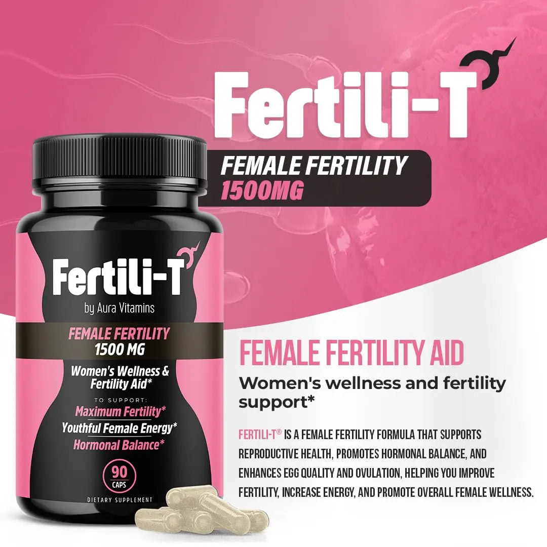 Fertili-t Female (90 Caps) Natural Fertility Support, Hormonal Balance & Prenatal Vitamins for Women, Conception Support, Natural Fertility Supplement with Aguaje & Red Maca (30-Day Supply) (1) AURA VITAMINSnz supplements