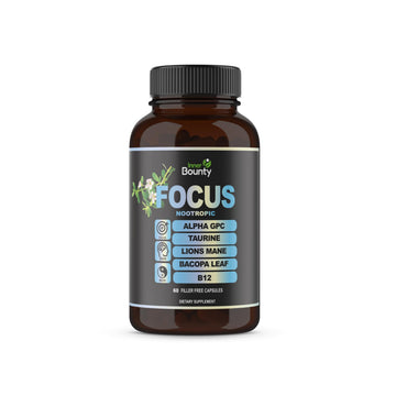 Inner Bounty Focus 14-in-1 Nootropic Brain Supplement with Lions Mane, Alpha GPC Choline, Vitamin C & B12, Taurine, Bacopa - Energy, Cognitive, Memory Support, 60 Filler Free Capsules Inner BountyAu supplements