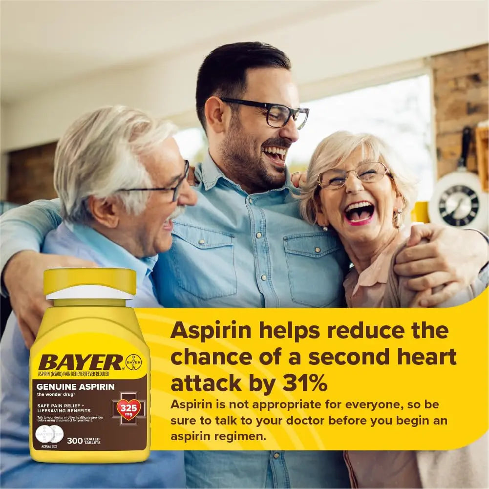 Bayer Genuine Aspirin 325 mg, Coated Tablets for Headache Relief, Multi-Symptom Pain Reliever and Fever Reducer, Pain Relief Tablets for Tooth and Muscle Pain, Backache, 300 Ct BayerAu supplements