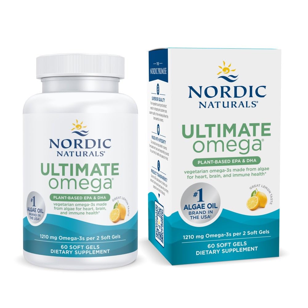 Nordic Naturals Plant Based Ultimate Omega, Lemon Flavor - 60 Vegetarian Soft Gels - 1210 mg Omega-3 - Vegan EPA and DHA - Supplement Made from Algae - Brain & Heart Support - Non-GMO - 30 Servings Nordic NaturalsAu supplements