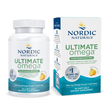 Nordic Naturals Plant Based Ultimate Omega, Lemon Flavor - 60 Vegetarian Soft Gels - 1210 mg Omega-3 - Vegan EPA and DHA - Supplement Made from Algae - Brain & Heart Support - Non-GMO - 30 Servings Nordic NaturalsAu supplements