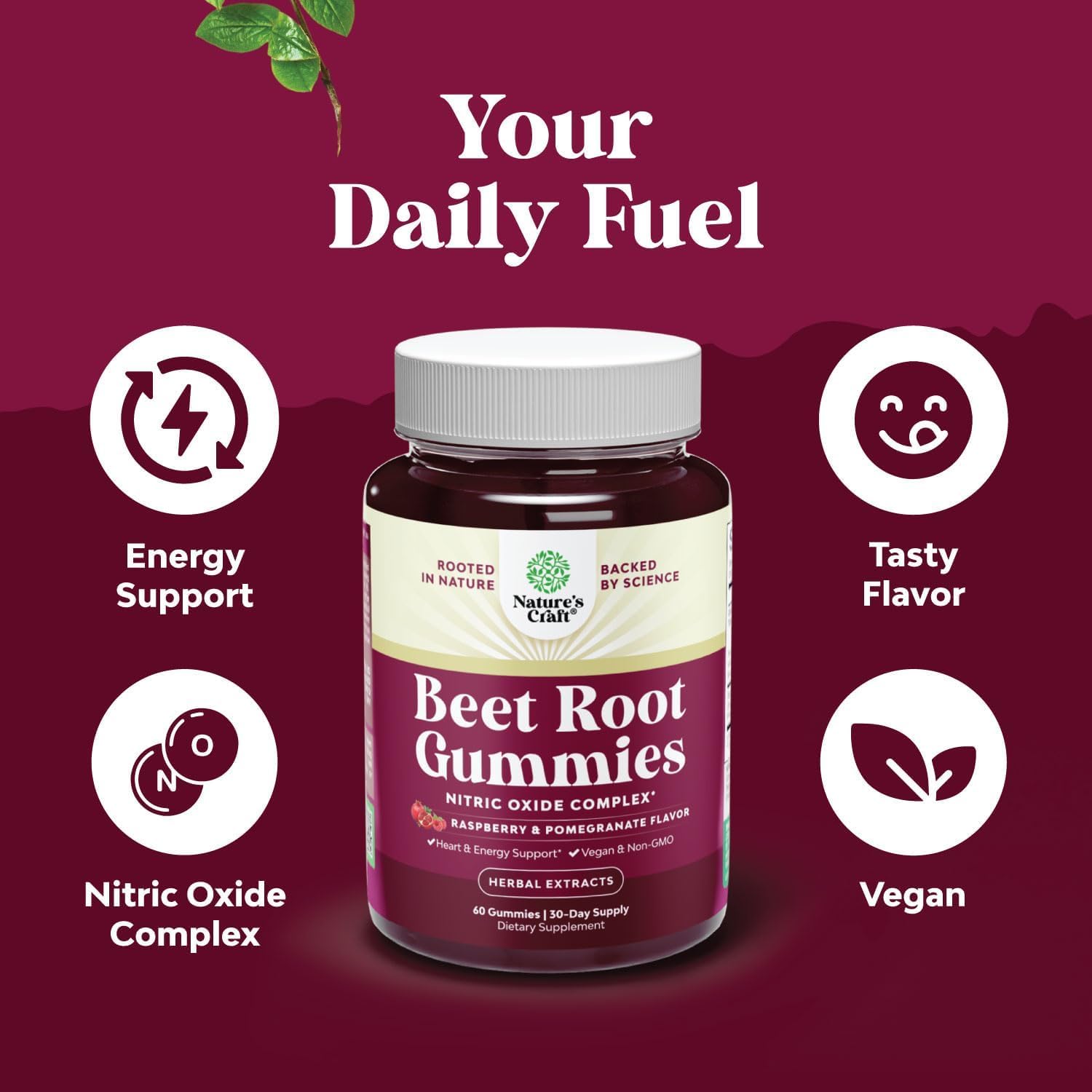 Flow Boosting Beet Root Gummies - Invigorating Beet Gummies for Adults Nitric Oxide Energy & Heart Health Support with Grapeseed Pomegranate & Vitamin B12 - Vegan Non-GMO & Gluten Free - 60 Count Natures CraftAu supplements