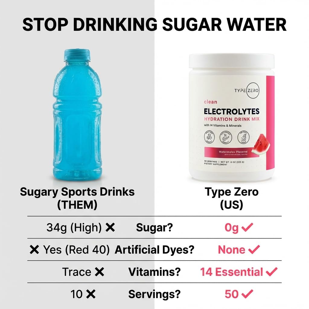 Type Zero Clean Electrolytes Hydration Powder Drink Mix + 14 Essential Vitamins & Minerals - Sugar Free, Zero Artificial Ingredients - Watermelon Flavor, 50 Servings Type ZeroUS supplements