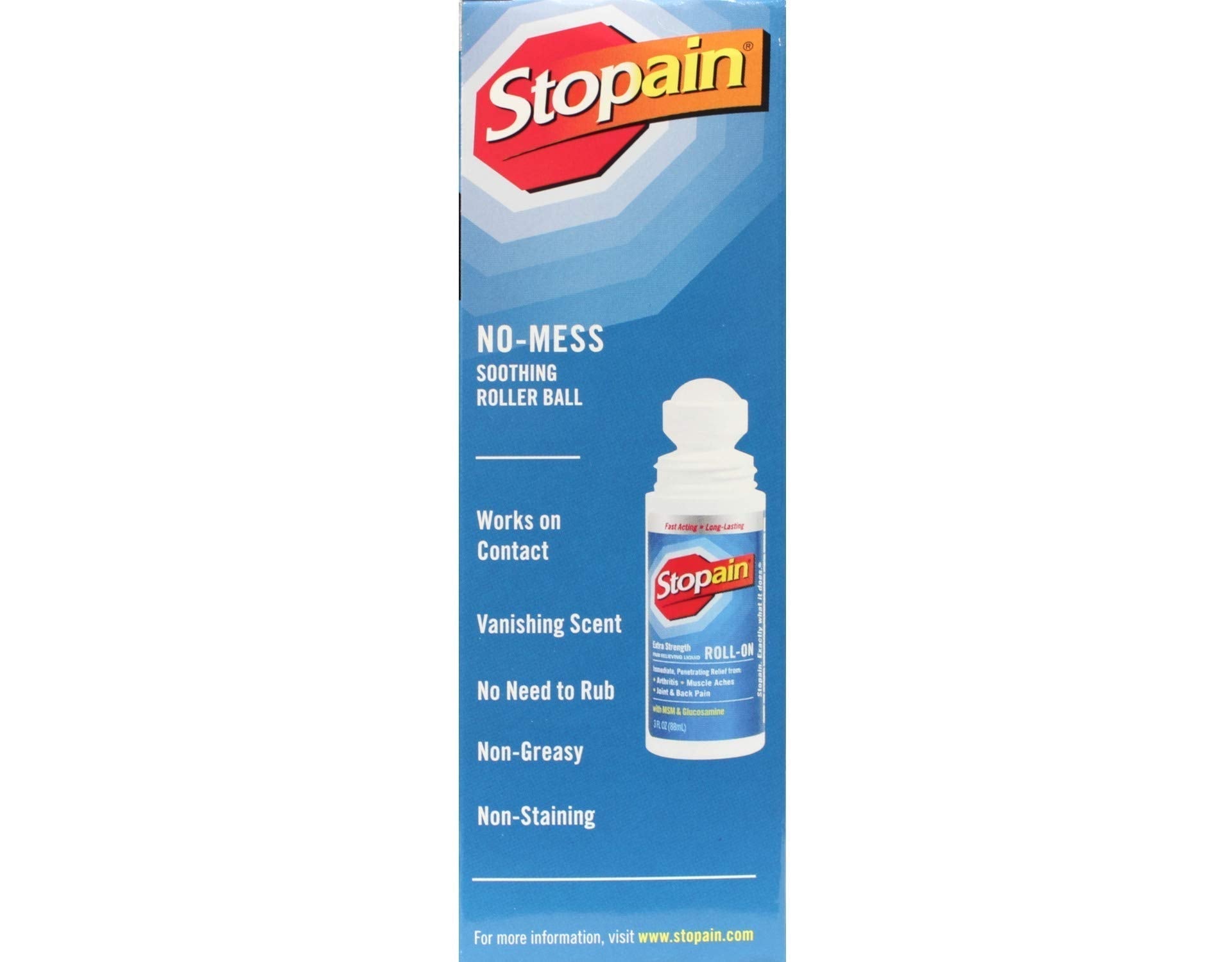 Stopain Pain Relief Roll On Gel 3oz (4 Pack) USA Made, Max Strength Fast Acting with MSM, Glucosamine, Menthol for Lower Back, Knee, Neck, HSA FSA Approved Topical Analgesic Products StopainAu supplements