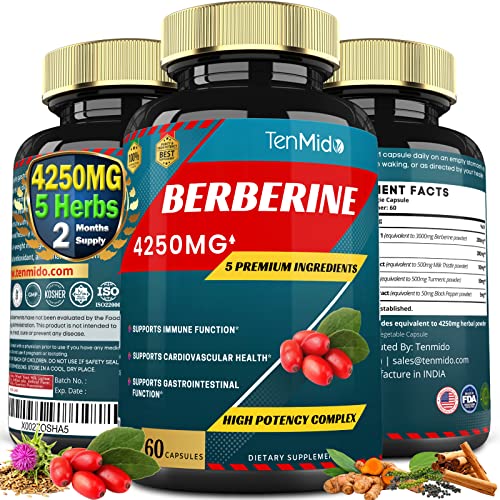 Berberine Extract Capsules 4250mg, 2 Months Supply & Ceylon, Milk Thistle, Turmeric TenmidoAu supplements