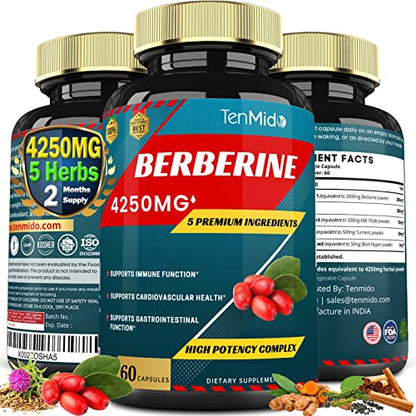 Berberine Extract Capsules 4250mg, 2 Months Supply & Ceylon, Milk Thistle, Turmeric TenmidoUS supplements