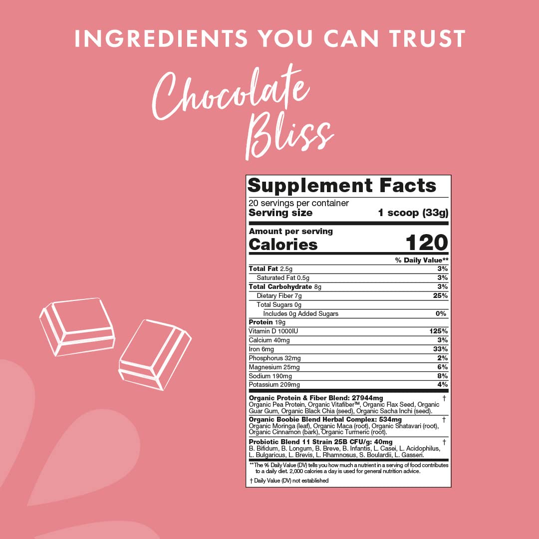 Boobie Body Organic Superfood Plant-Based Protein Shake, Chocolate Bliss, [23.4oz, 1 Tub] Boobie BrandsUS supplements