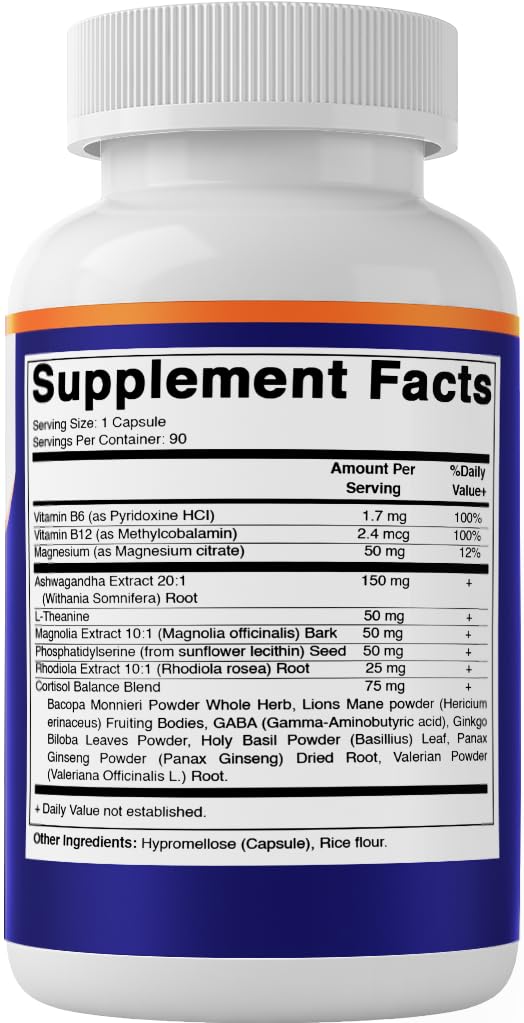 Vitamatic Cortisol Health Support - 90 Veggie Capsules - Made with Adaptogenic Blend with Ashwagandha, Rhodiola, Magnolia, L-Theanine, Phosphatidylserine VitamaticAu supplements