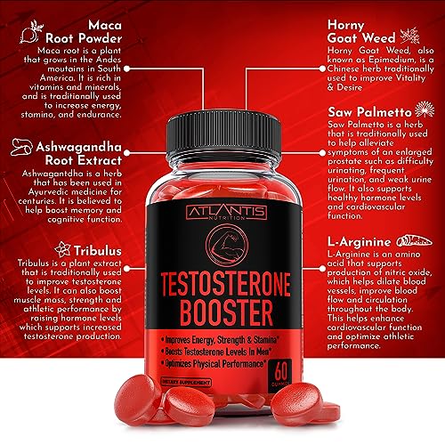 Testosterone Booster For Men Gummies - Enhances Strength & Stamina - Optimizes Physical Atlantis NutritionAu supplements