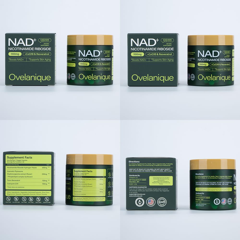Ovelanique NAD Supplement with Nicotinamide Riboside & Resveratrol |NMNH Supplement Alternative| NAD+ Complex with Quercetin Phytosome & CoQ10 | Liposomal Delivery,120 Capsules(Packaging May Vary) OvelaniqueAu supplements