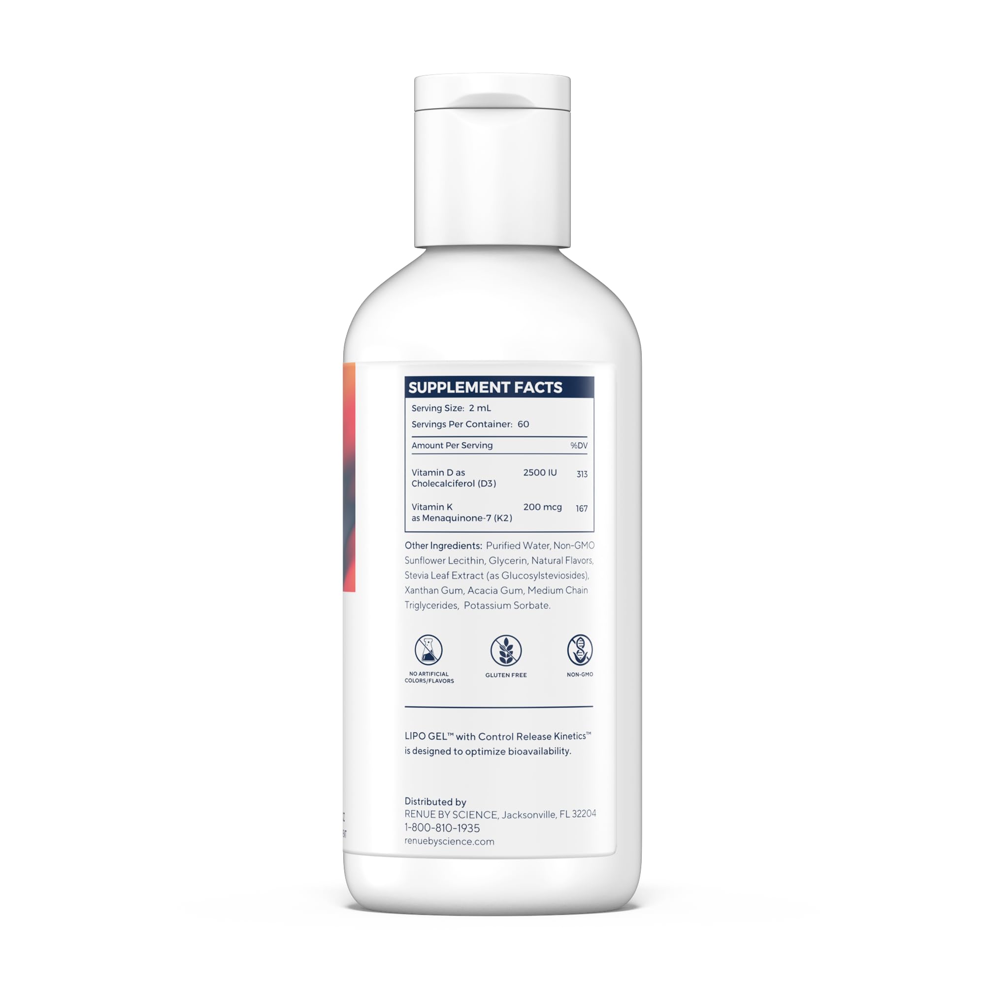 Renue By Science Vitamin D3 K2 Gel | High Strength Liposomal D3 K2 Supplement | 120ml Vitamin D K2 Gel - 2500IU Vitamin D3 & 200mcg Vitamin K2 per Serving | Non-GMO & Allergen Free | Made in The USA Renue By ScienceUS supplements