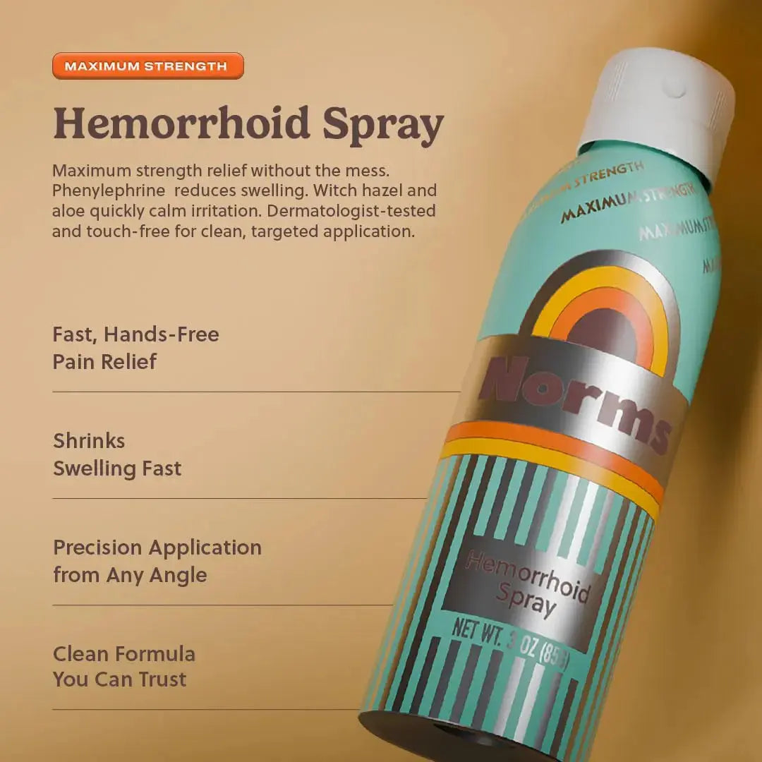 Norms Cooling Hemorrhoid Spray, Maximum Strength Touch-Free Relief with Phenylephrine, Witch Hazel, Aloe, Shrinks Swelling, Calms Itching, Soothes on Contact, 3oz Spray NormsAu supplements