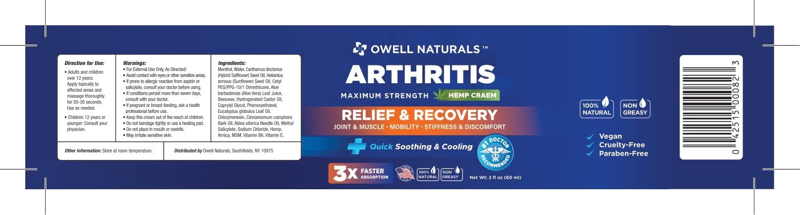 Owell Naturals Joint & Muscle Cream, Deep Penetrating, Maximum Strength Relief & Recovery for Joint & Muscles, Back, Knee, Legs, Hands, 2 Fl Oz Owell NaturalsAu supplements