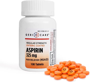 Enteric Coated Aspirin Tablets 325mg (100 Count) by GeriCare- NSAID Pain Reliever & Fever Reducer Coated Aspirin for Adults- Regular Strength Aspirin for Headache Arthritis Menstrual & Muscle Pain GeriCareAu supplements