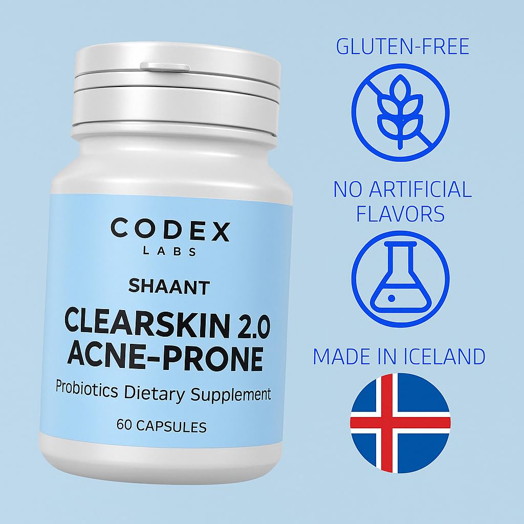 Codex Labs Shaant Clear Skin Supplement – 60 Vegan Capsules | Acne Probiotics with 9-Strain Blend, Green Tea EGCG & Guggul – Daily Support for Acne-Prone Skin & Clear Complexion Codex LabsAu supplements