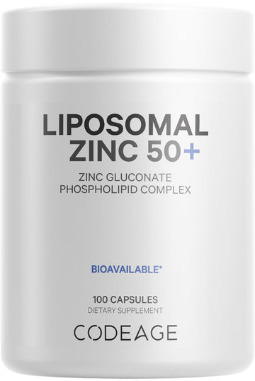 Codeage Liposomal Zinc Supplement – 3 Month Supply – One Per Day - 50 mg Zinc Gluconate Vitamin Pills - Essential Mineral Supplements Liposomal Delivery Matrix - Vegan Non-GMO - 100 Capsules CodeageAu supplements