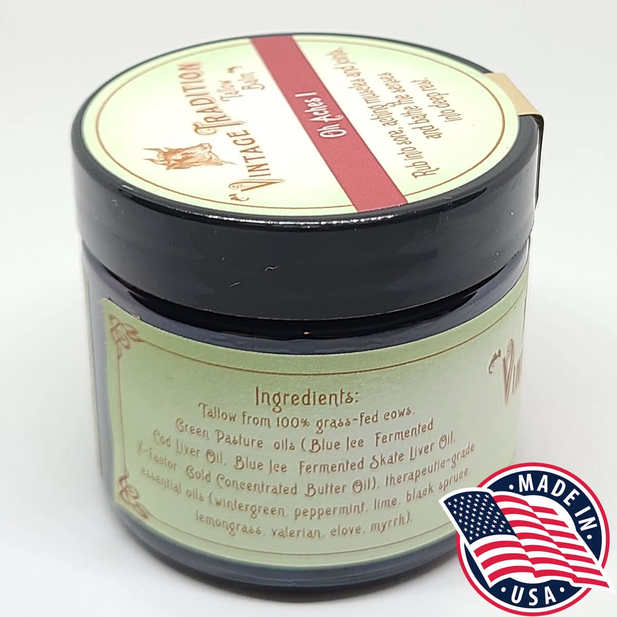 Vintage Tradition Oh Aches! Tallow Balm Supports Joint and Muscle Health – Beef Tallow Grass Fed Balm with Wintergreen, Peppermint, and Lime Essential Oil Blend, 2 Fl. Oz. Vintage TraditionAu supplements
