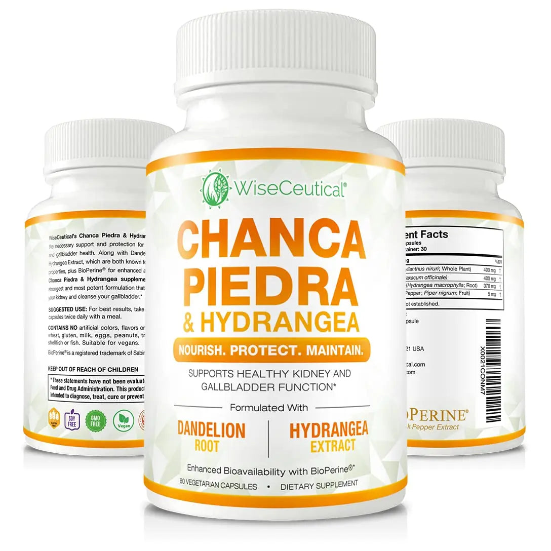 Max Strength Chanca Piedra, Hydrangea & Dandelion Root - Natural Kidney & Gallbladder Formula - Stone Breaker, Flush Impurities, Cleanse Urinary Tract - Enhanced with BioPerine. 60 Veggie Capsules. WiseceuticalAu supplements