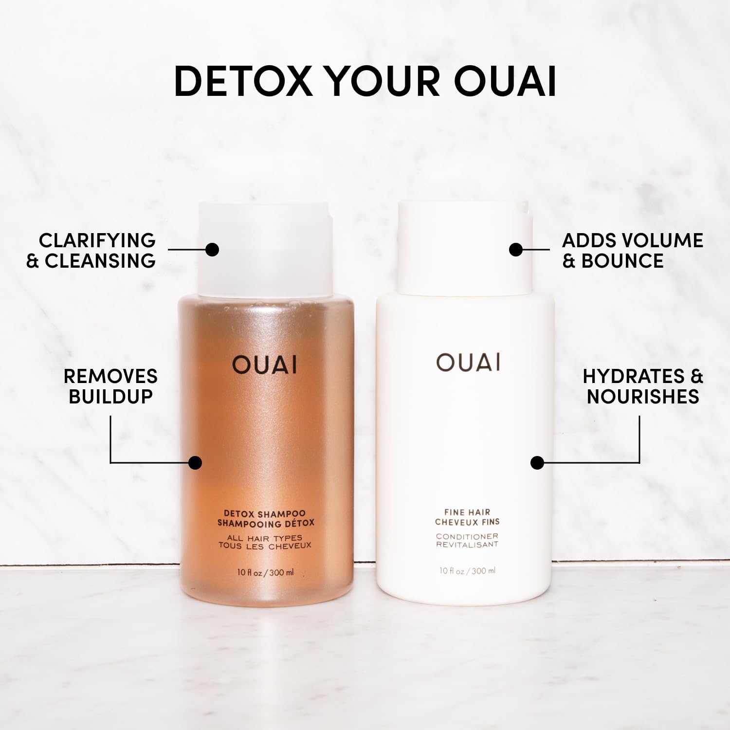 OUAI Detox Shampoo & Fine Hair Conditioner Bundle - Clarifying Shampoo for Build Up, Dirt, Oil, Product and Hard Water & Volumizing Conditioner for Fine Hair (2 Count) OUAIAu supplements