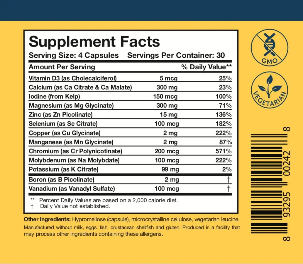 Researched Nutritionals Core Minerals - Daily Trace Minerals Supplement - Iron-Free Blend with Vitamin D3, Magnesium Glycinate & Iodine for Thyroid, Bone & Metabolic Support (120 ct) Researched NutritionalsAu supplements