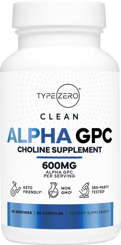 Type Zero Ultra Clean Alpha GPC Choline Supplement (600mg | 90 Capsules) Soy Free, Non-GMO Nootropics Alpha GPC 600mg / 300mg; Alpha-GPC Brain Memory and Focus Supplements Type ZeroUS supplements