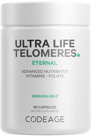 Codeage Ultra Life Telomeres Supplement - 5 MTHF Folate Vitamin B9, Vitamin B12 Methylcobalamin, Vitamin D3, L-Theanine, Ashwagandha - 3-Month Supply - DNA, Methylation Cycle - Non-GMO - 90 Capsules CodeageAu supplements