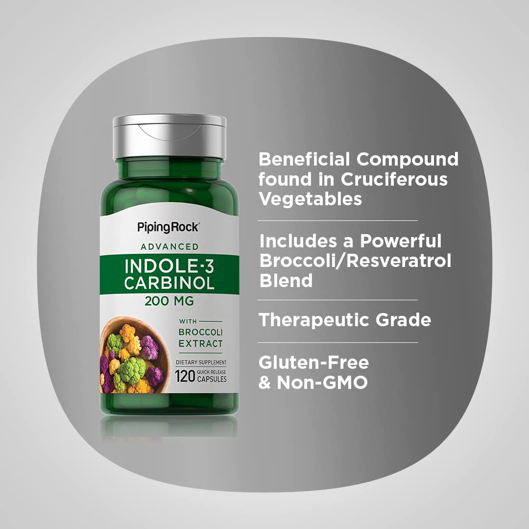 Piping Rock Indole 3 Carbinol | 200mg | 120 Capsules | I3C with Broccoli Extract | Non-GMO, Gluten Free Supplement Piping RockAu supplements