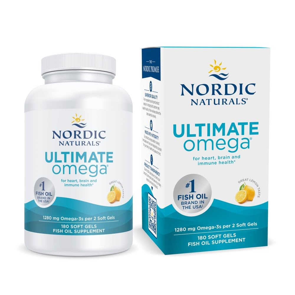 Nordic Naturals Ultimate Omega, Lemon Flavor - 180 Soft Gels - 1280 mg Omega-3 - High-Potency Fish Oil with EPA & DHA - Promotes Brain & Heart Health - Non-GMO - 90 Servings Nordic NaturalsAu supplements