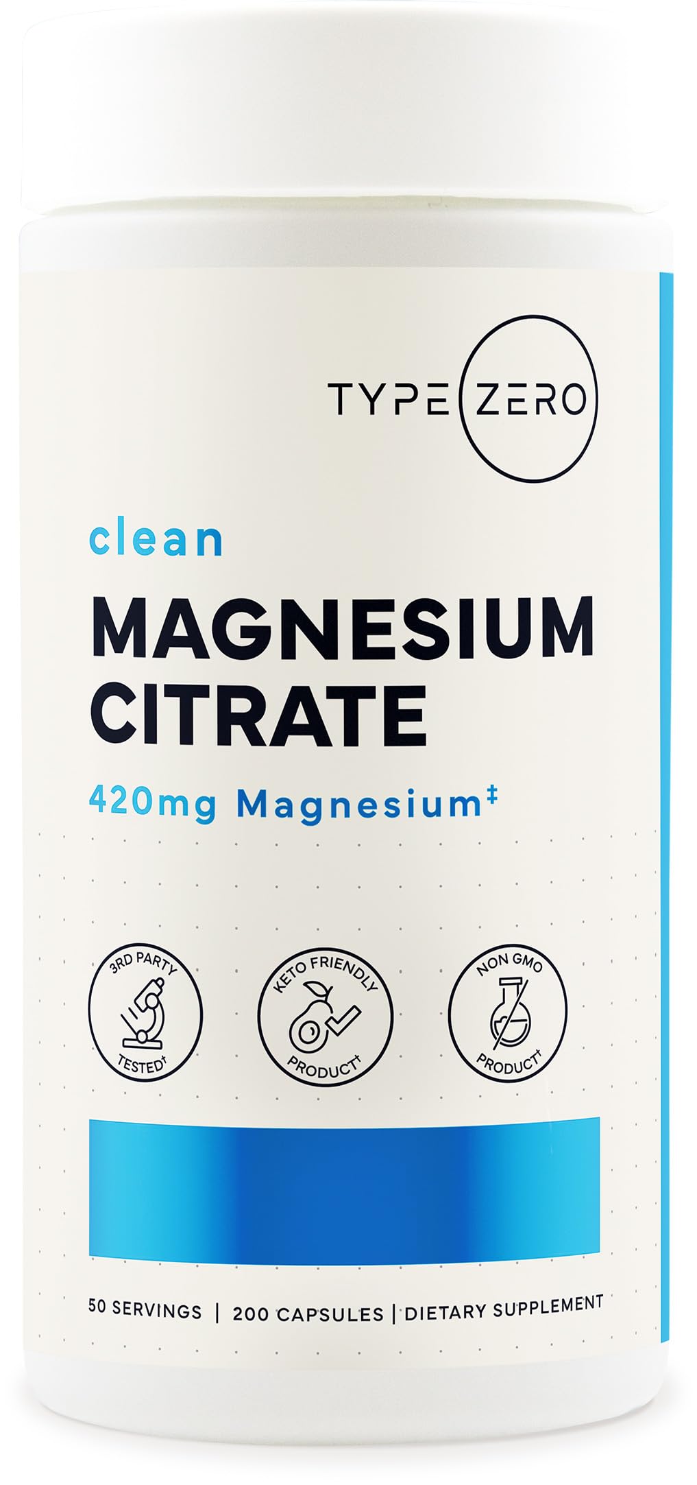 Type Zero Clean Magnesium Citrate Capsules (420mg Per Serving - 200 Capsules) Pure Magnesium Citrate Supplement, Non-GMO - Gluten Free, 50 Servings Type ZeroUS supplements