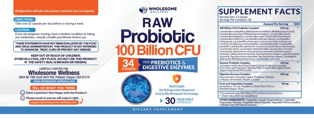 Organic Probiotics 100 Billion CFU, Dr Formulated Probiotics for Women, Probiotics Wholesome WellnessAu supplements