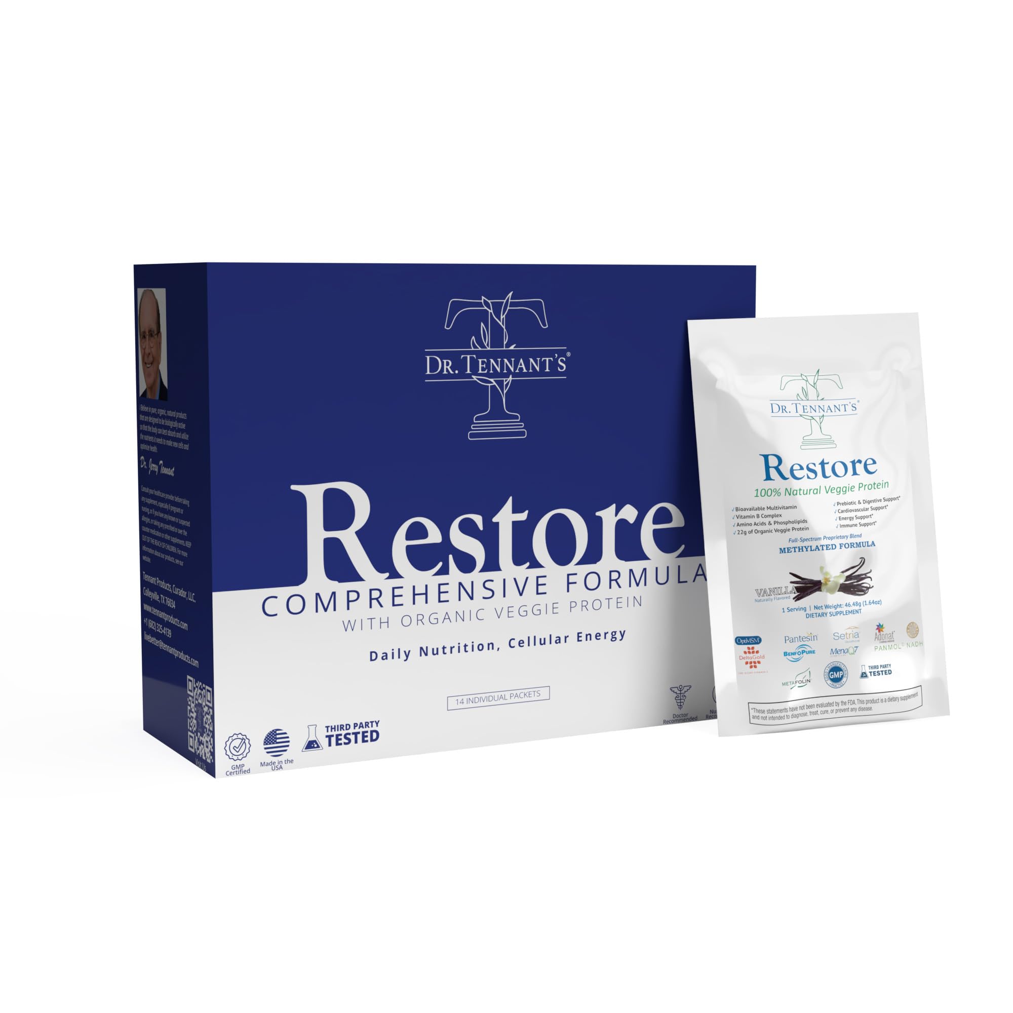 Dr. Tennant's Restore Vanilla Shake | 50+ Methylated Vitamins & Minerals | 23g Vegan Protein | Organic, Gluten-Free | Boosts Energy, Immune & Gut Health | 14-Day All-in-One Supplement Dr. Tennant'sAu supplements