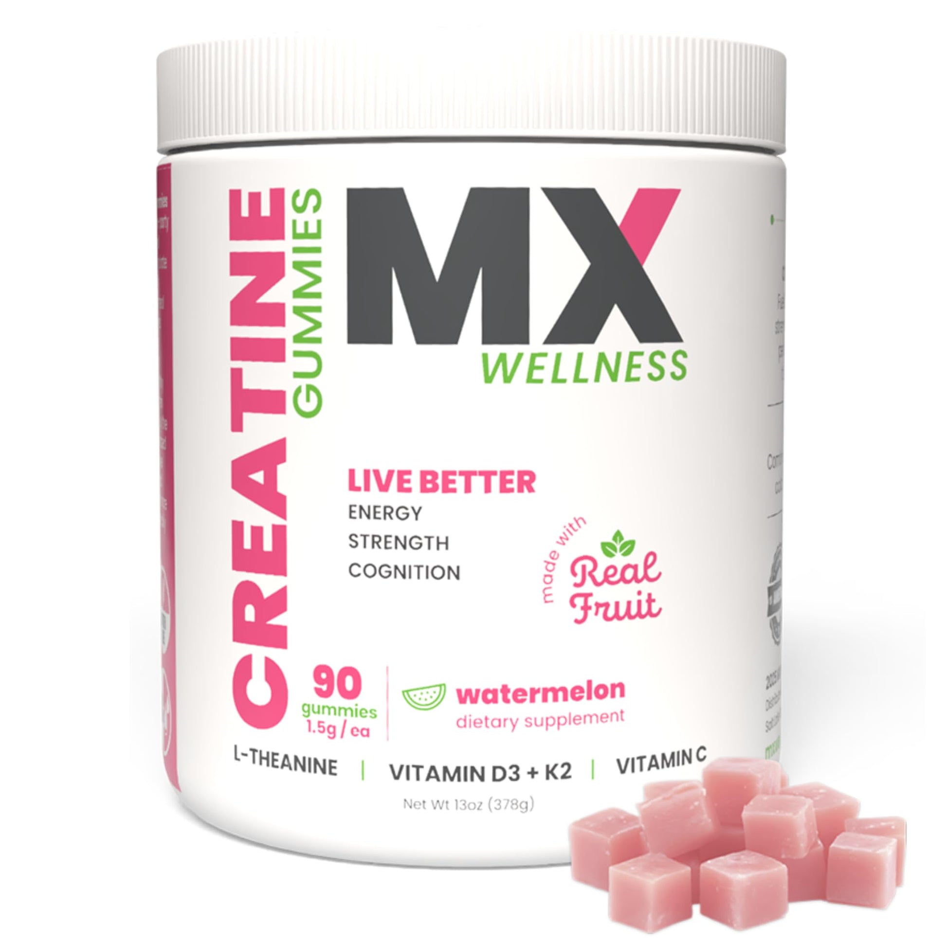 MX Wellness Creatine Monohydrate Gummies for Men & Women – Real Fruit Gummy Supplement for Muscle Growth, Recovery, Longevity, Cognitive Health & Memory – 90 Chews (90 Gummies, Watermelon) MX WellnessAu supplements
