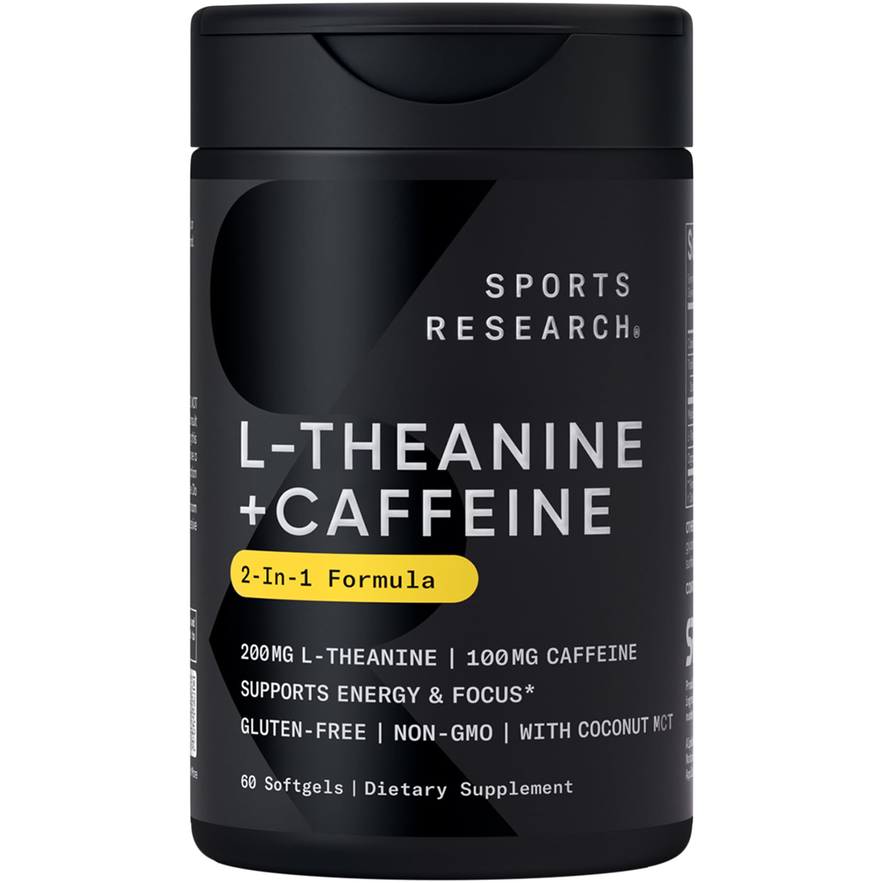 Sports Research L-Theanine Supplement with Caffeine & Coconut MCT Oil - Focused Energy, Alertness & Relaxation Without Drowsiness - 200mg L Theanine, 100mg Organic Caffeine - 60 Liquid Softgels Sports ResearchAu supplements