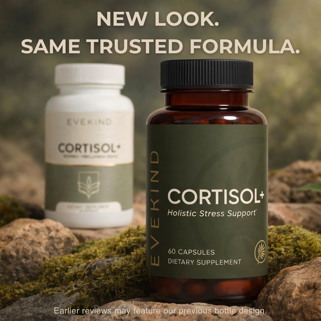EVEKIND Cortisol Manager + Women’s Stress Relief & Hormone Balance Supplement – Adrenal Support for Mood, Focus & Energy – KSM-66® Ashwagandha, Rhodiola, L-Theanine – Vegan, Non-GMO, 60 Capsules EVEKINDAu supplements