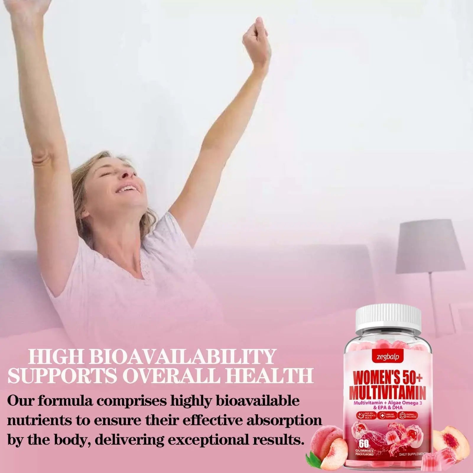 ZEGBALP Sugar-Free Womens Multivitamin 50 Plus Gummies with Calcium, Magnesium, Zinc, Vitamin A, C, D3, E, K2, B Complex, Folate, Biotin ZEGBALPAu supplements