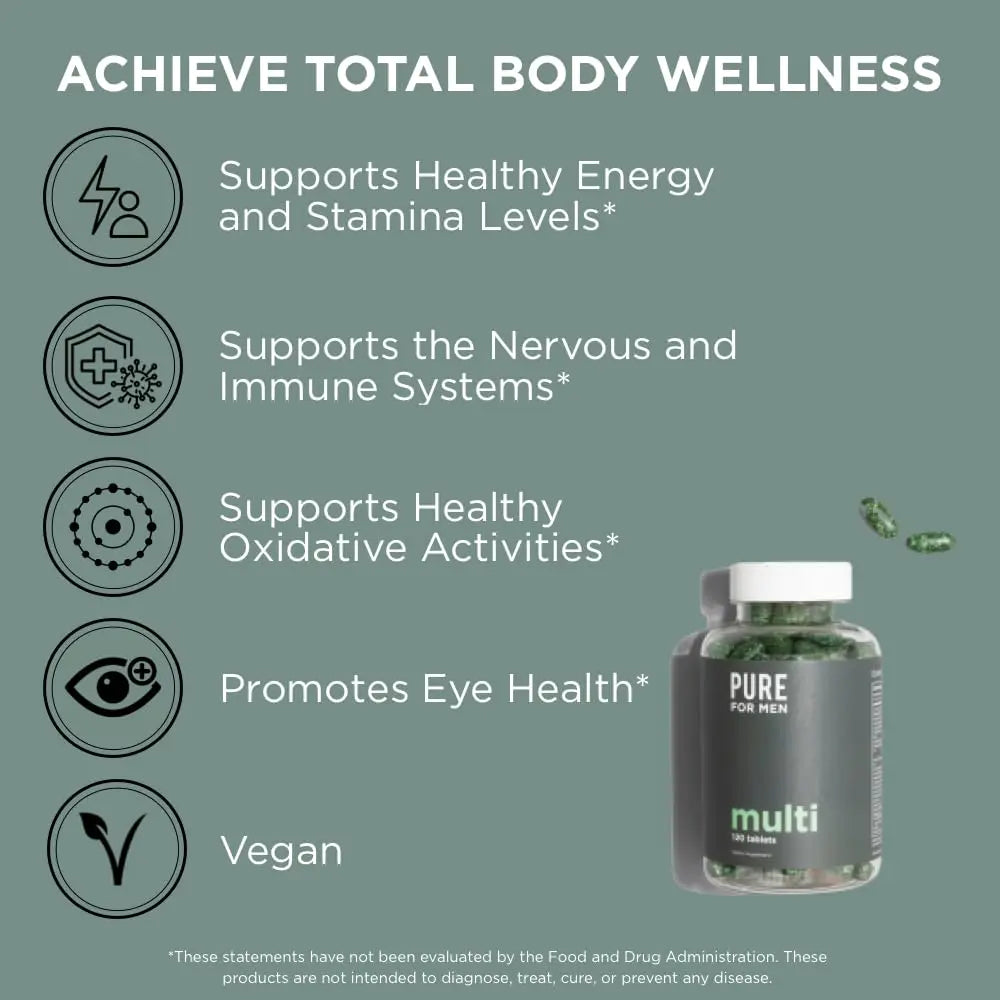 Pure for Men Multivitamin Supplement | Energy, Mood Support, Strong Bones, Antioxidants, Minerals | Vitamins A, B, C, D, Magnesium, Calcium | Pure for MenAu supplements