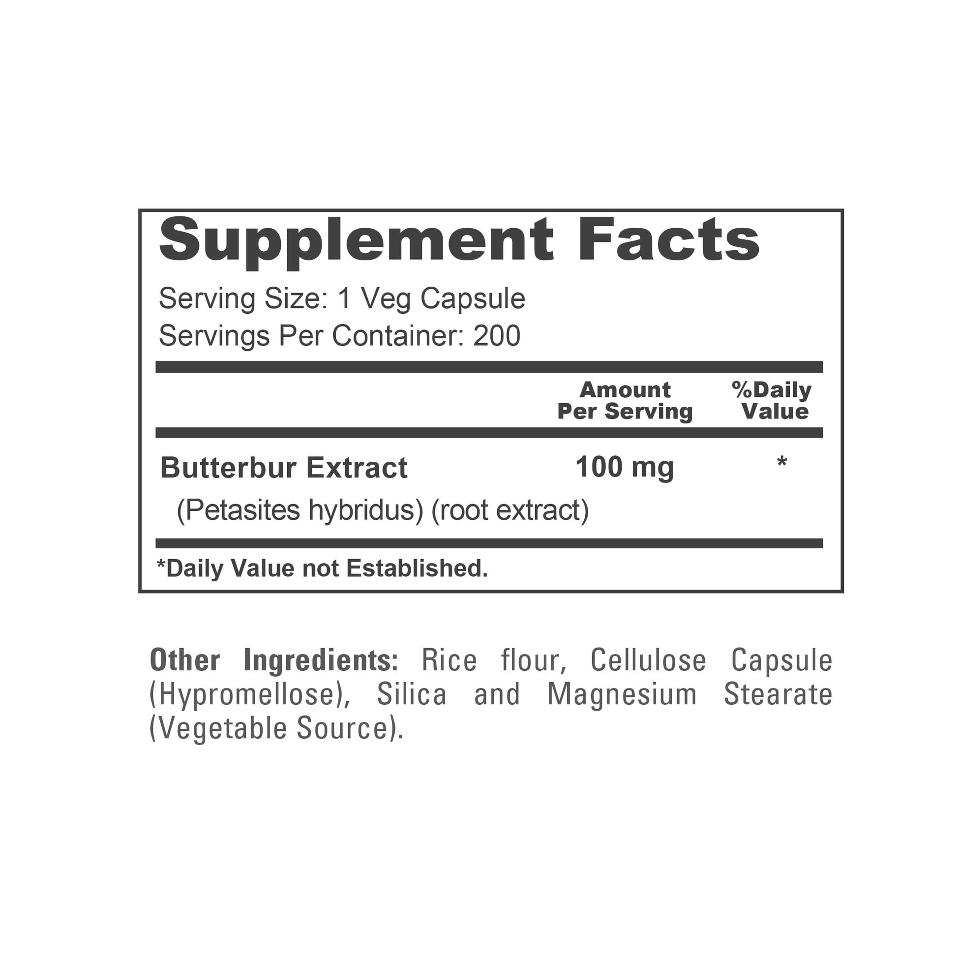 NusaPure Butterbur Extract 100mg per caps 200 Veggie Capsules (Non-GMO, Vegetarian, Vegan) NusaPureAu supplements