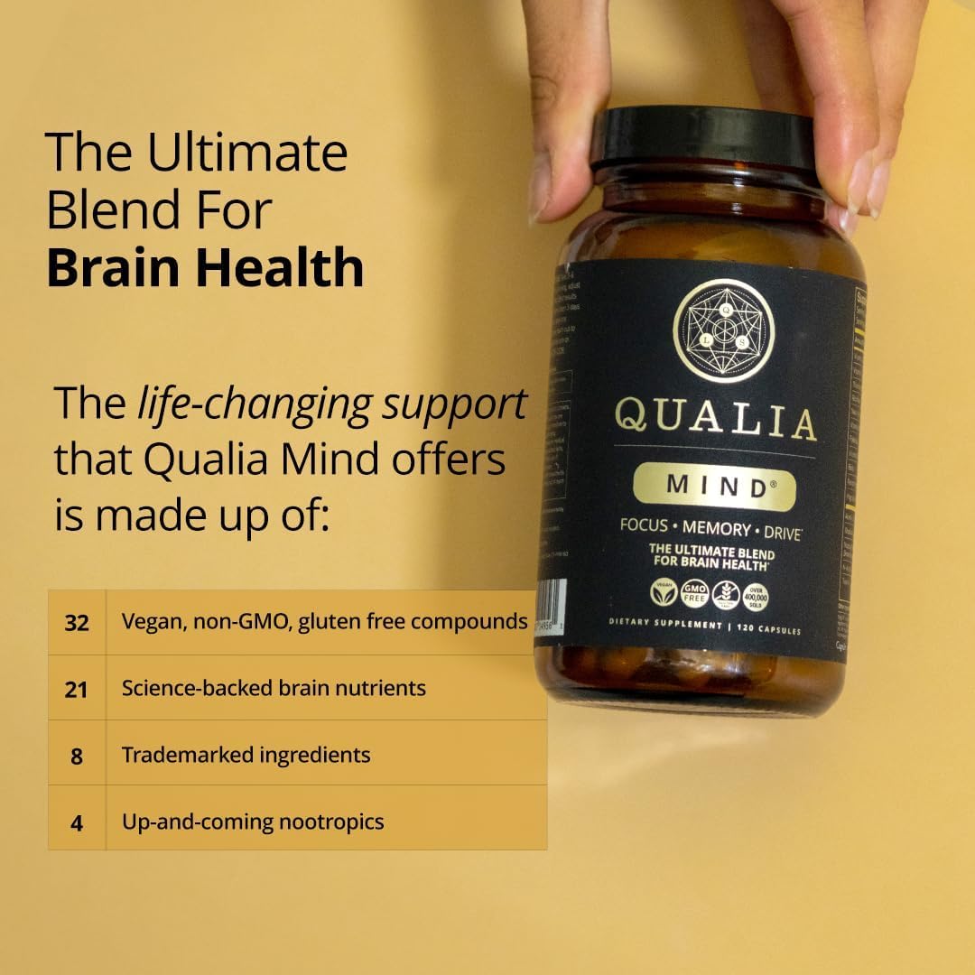 Qualia Mind — Beat Brain Fog | Doctor-Formulated Premium Brain Nourishment | Fuel Focus, Drive & Energy | 32 Ingredients Including Lion’s Mane, Cognizin™️, Ginkgo & More| 2 Week Supply* QUALIA LIFE SCIENCESAu supplements