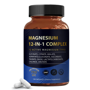 Puravita Magnesium Complex 700mg 12 in 1 Magnesium Supplement with Glycinate, Citrate, Malate & More | Easy Absorption, Energy Support, Vegan & Non-GMO | 120 Capsules (1pc) YPRYPRAu supplements
